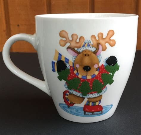 12oz Ice Skating Reindeer Christmas Coffee Mug Cup Royal Etsy