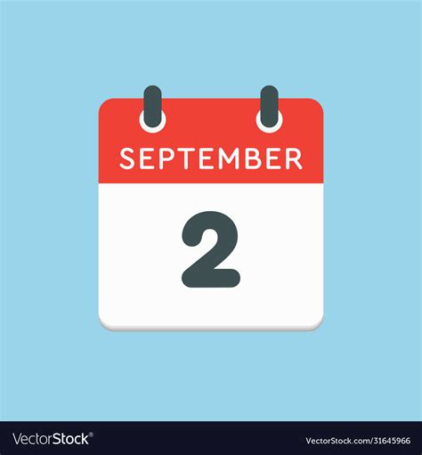 Calendar Icon Day 2 September Template Date Days Vector Image