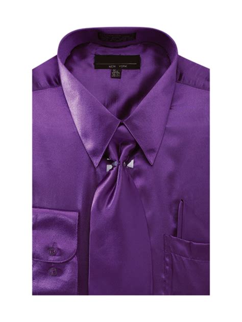 Mens Solid Color Satin Dress Shirt Tie And Hanky Set