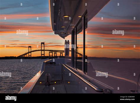 Claiborne Pell Newport Bridge At Sunset Viewed From Yacht Chantal Ma