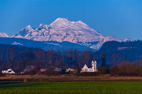 Sunset On Skagit Valley With Mount Baker In Background Stock Photo
