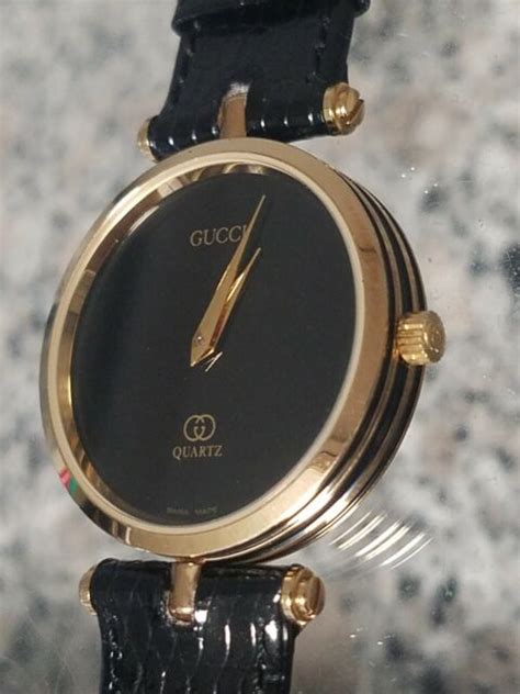 Mens Vintage Gucci Stack Watch 18k Gold Plated Swiss 2000m Enamel For