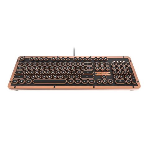 Azio Mk Retro Classic Usb Keyboard Copper Alloy Trim And Black Leather