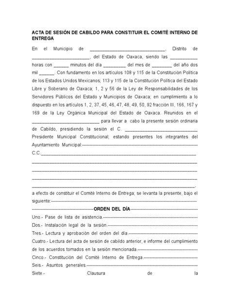 01 Formatos Actas De Entrega Recepción Municipal Gobierno Local Alcalde