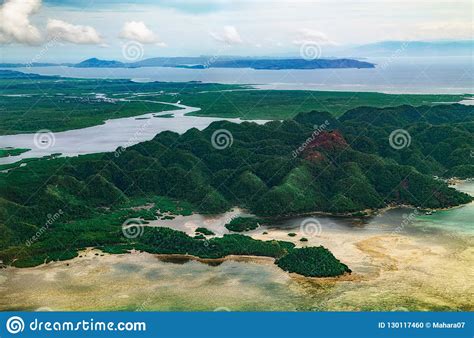 Aerial View On Beautiful Lagoons Karst Landform And Green Mangrove