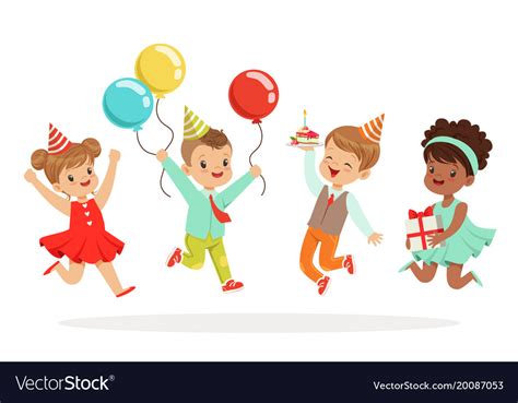 Little Children Birthday Celebration Party With Vector Image