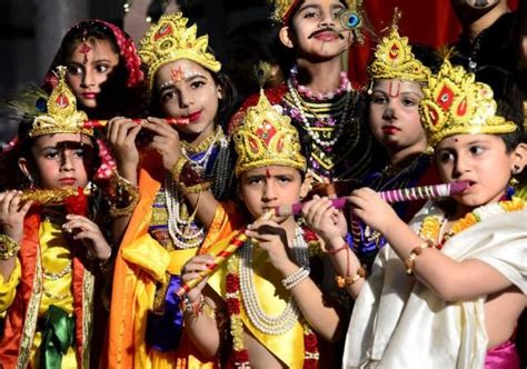 Young Children Dressed As Lord Krishna In The Fancy Dress Competition