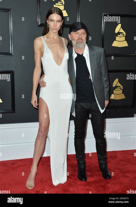 lars ulrich and jessica miller attend the 59th grammy awards at staples