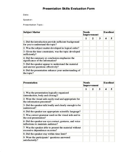 Free 14 Sample Presentation Evaluation Forms In Pdf Ms Word Excel