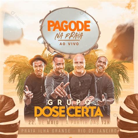 Flyer Pagode Ao Vivo na Praia Social Media PSD Editável download