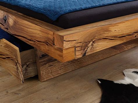 Bett mit lattenrost jugendbett doppelbett mit/ohne matratze bettkasten eiche. Balkenbett Massivholz 200x200 mit Bettkasten Fichte BENNET
