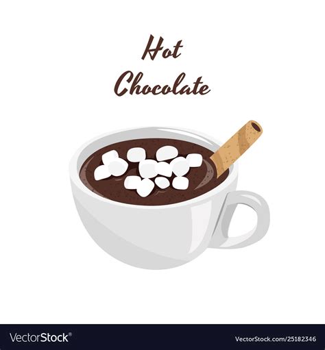 hot chocolate with marshmallows in white cup vector image