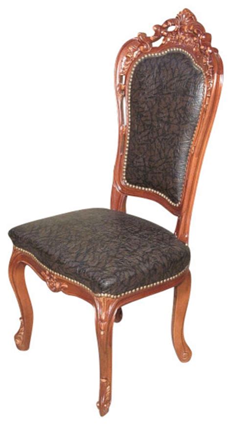 Upholstered dining arm chair featuring tall back and gracefully profiled arms. Mahogany Carved Upholstered High Back Faux Leather ...