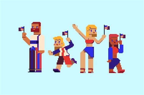 Free Vector Flat Pixel Art 4th Of July Characters