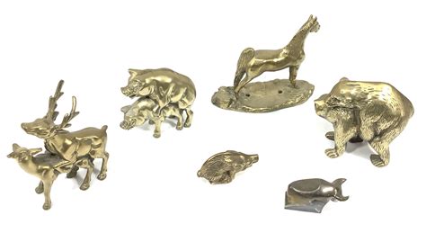 Lot - (6pc) Brass Animals, Mating Season, Horse