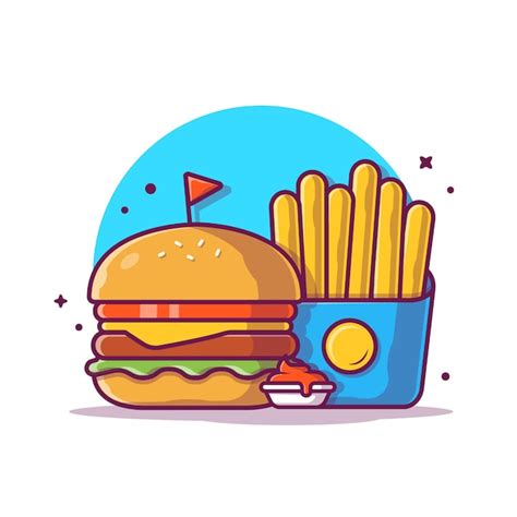 Premium Vector Burger With French Fries Icon Illustration Fast Food