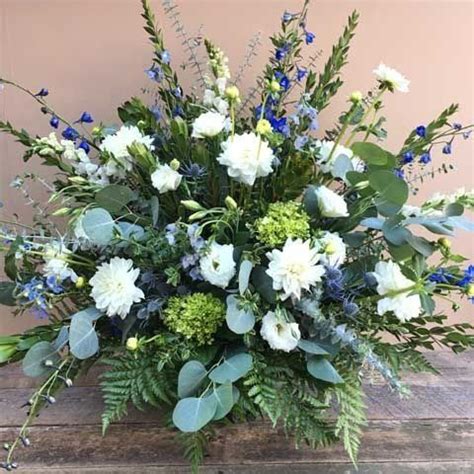 See more ideas about funeral flowers, sympathy flowers, funeral flower arrangements. Blue and White Funeral Flower Arrangement FA8573 - $200 ...