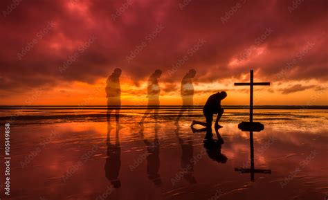 Kneeling Salvation Cross Stock Photo Adobe Stock