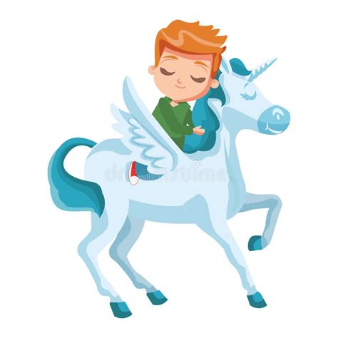 Cute Boy On Unicorn Stock Vector Illustration Of Fantastic 110654458