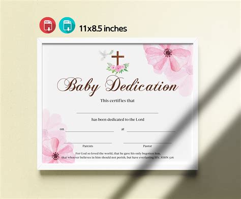 Baby Dedication Certificate Girl Baby Dedication Certificate Etsy