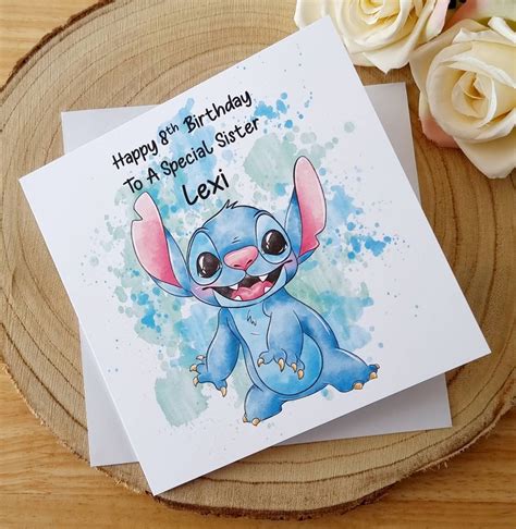 Personalised Stitch Birthday Card X Sister Daughter Etc Etsy