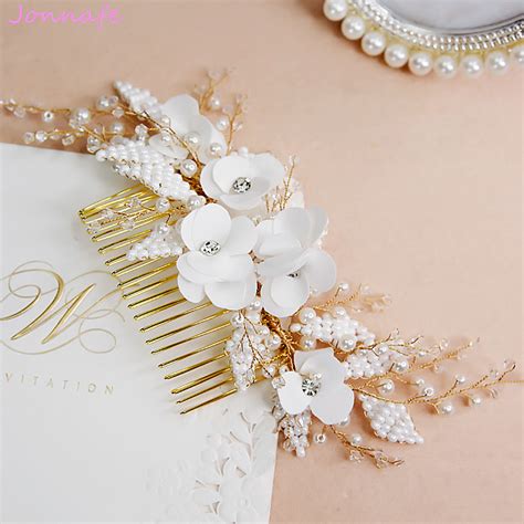 jonnafe 2017 beaded bridal pearls hair comb gold wedding hair vine piece accessories flower