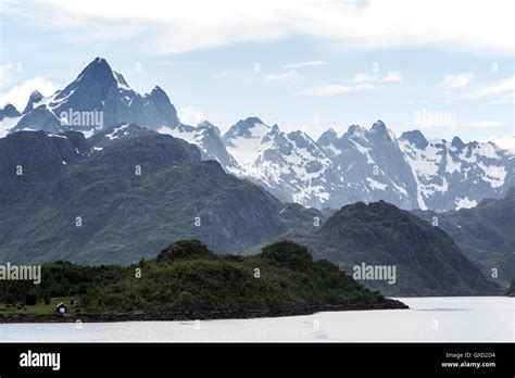 Jagged Mountain Peaks Raftsundet Strait Lofoten Islands Nordland