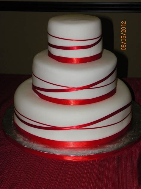 Red Ribbon Wedding Cake