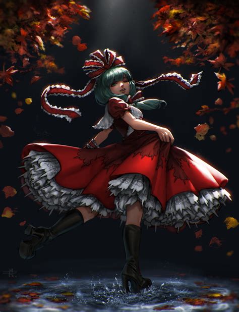 Safebooru 1girl Autumn Leaves Backlighting Black Boots Boots Breasts