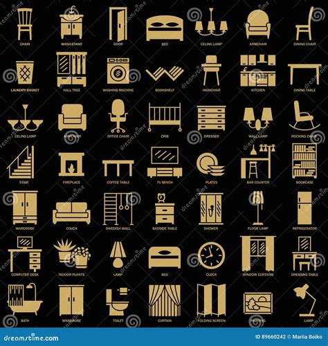 Room Furniture Silhouette Icons Set Stock Vector Illustration Of
