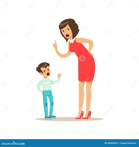 Mother Yelling At Her Teenage Daughter Vector Cartoon Illustration