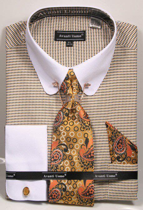 Avanti Mens Mustard White 1920s Round Collar Bar Dress Shirt Dn75m