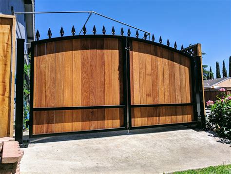 Wooden Driveway Gate Kit Arched Wrought Iron Ironwood Etsy Wooden