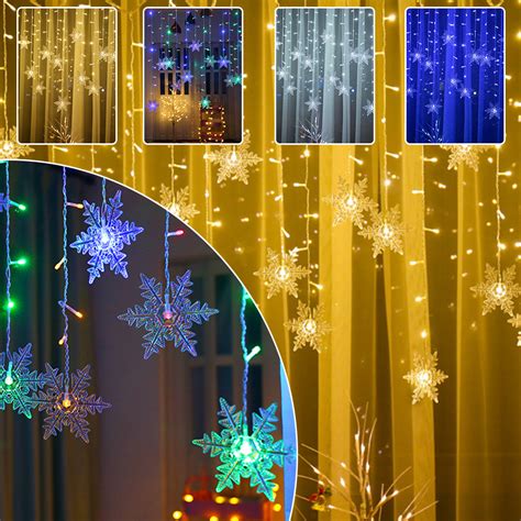 Led Snowflake Fairy String Curtain Window Lights Twinkle Christmas Xmas
