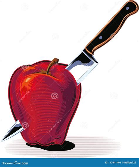Knife Cutting An Apple Stock Illustration Illustration Of White