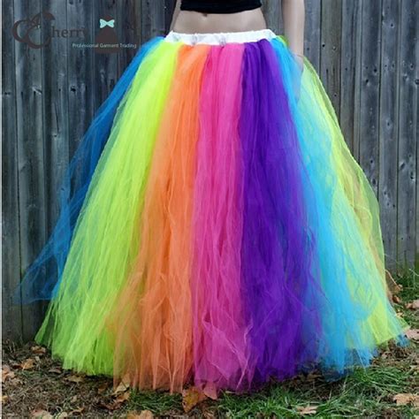 Adult Rainbow Tutu Skirt In Floor Women Tulle Long Skirt Halloween