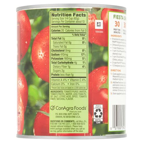 Hunts Tomato Sauce Nutrition