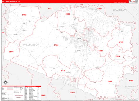 Williamson County Tn Wall Map Red Line Style