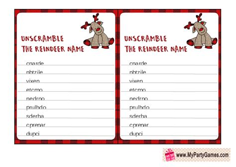 Free Printable Santas Reindeer Name Scramble Puzzle Reindeer Names