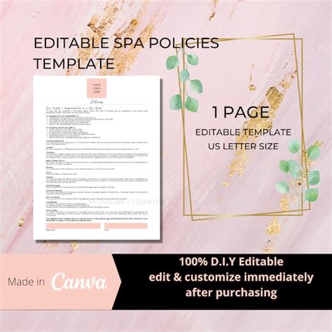 Spa Policies Form I Diy Editable Printable Canva Template I Etsy Uk
