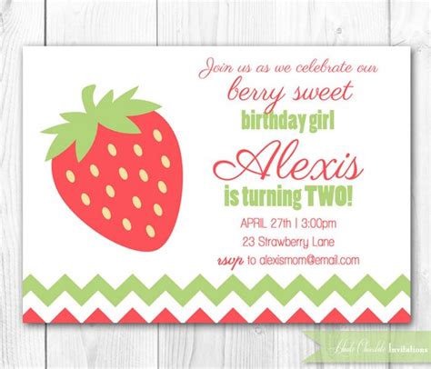 Items Similar To Strawberry Birthday Party Invitation Summer