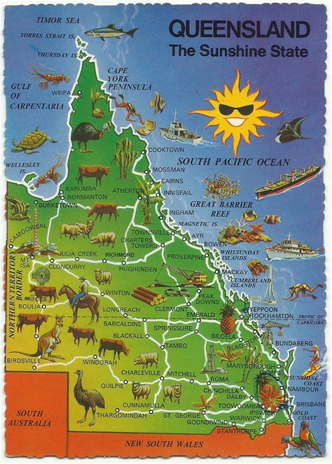 Queensland Australia Vintage Postcard Map of the Sunshine - Etsy UK