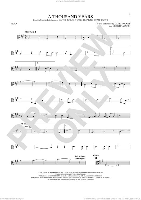 Perri A Thousand Years Sheet Music For Viola Solo Pdf