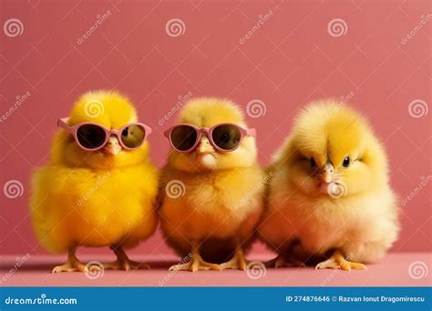 Three Cute Chicken Chicks Wearing Sunglasses Representing A Fun And Playful Image Ai Generated