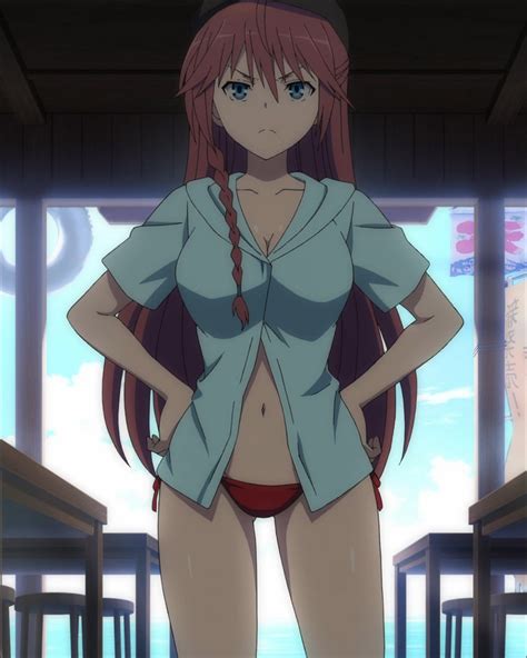 asami lilith trinity seven highres screencap 10s 1girl bikini blue eyes braid breasts