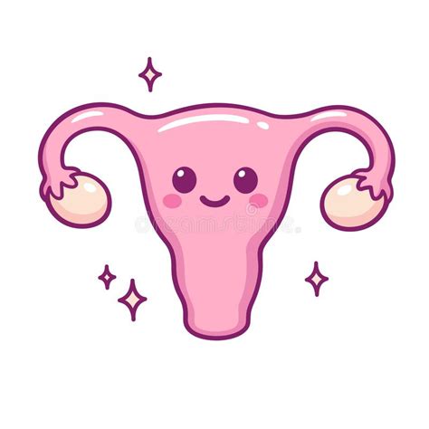 Cute Cartoon Uterus Doodle With Funny Smiling Face Hand Drawn Kawaii Vector Illustration