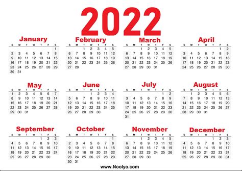 Printable 2022 Calendar A4 Size Red