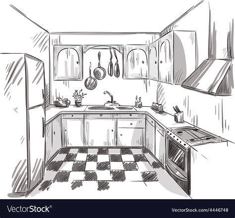 Kitchen Interior Sketch / Interior Sketch Of Modern Kitchen With Island