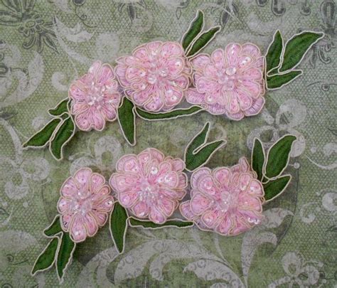 Pink Silk Thread Floral Appliques Pink Beads Floral Applique Silk