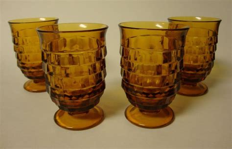 Lot Set 4 Vintage Amber Fostoria American Footed Juice Glasses 4 Oz Fostoria Glassware